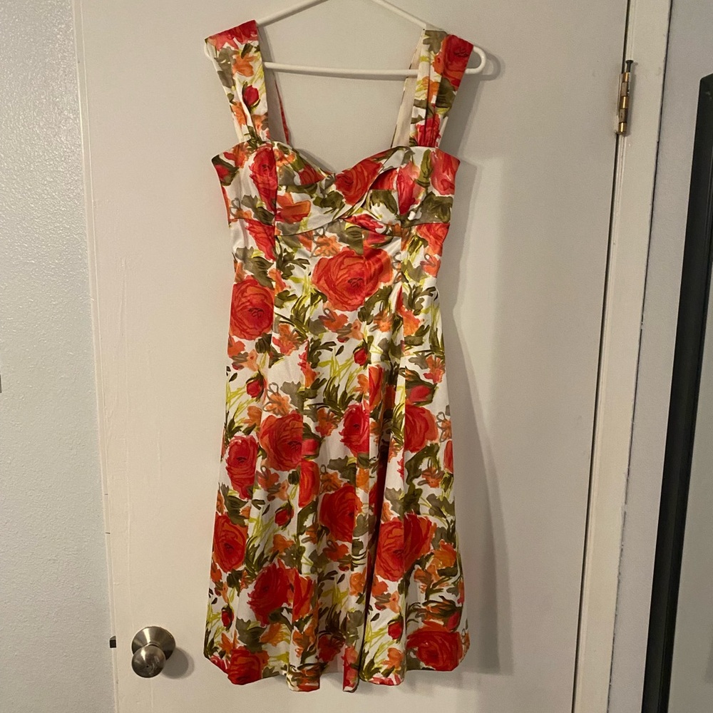 Maggy London Red and Green Floral Midi Dress